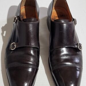 Santoni Mens Leather Double Monk Strap Dress Shoes Brown Size 11 D Italian